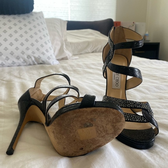 ✨ Jimmy Choo Black Strappy Platform Heels – Size 39.5 (US 9.5) ✨ - Picture 5 of 11
